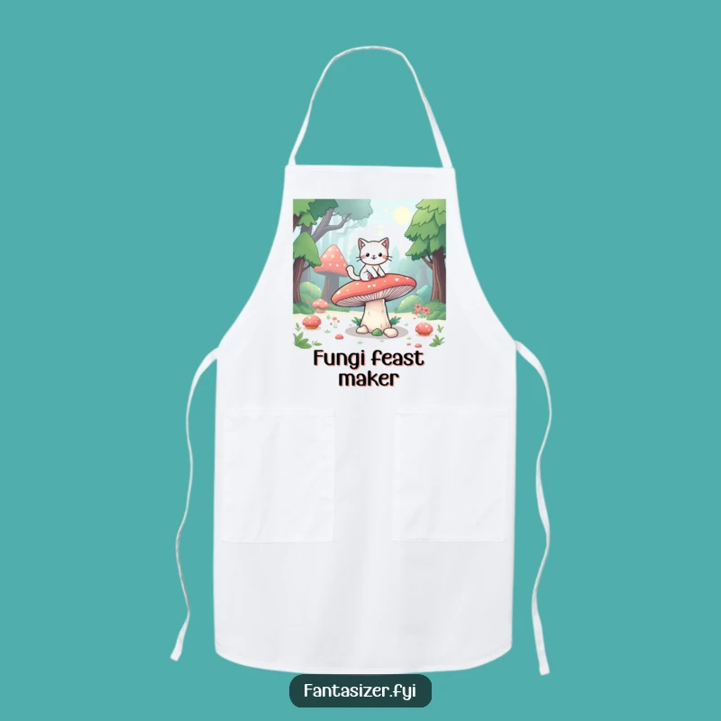 Funny Fantasy Chef Cat Apron: Playful Mushroom Forest Gift