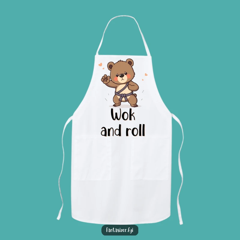 Funny Bear Cub Karate Apron: Hilarious Kitchen Protector Gift!