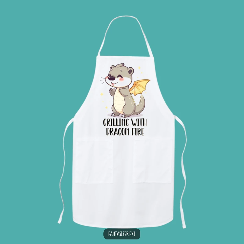Funny Otter Dragon Apron: Playful Transformation Chef, Fantasy Kitchen Gift