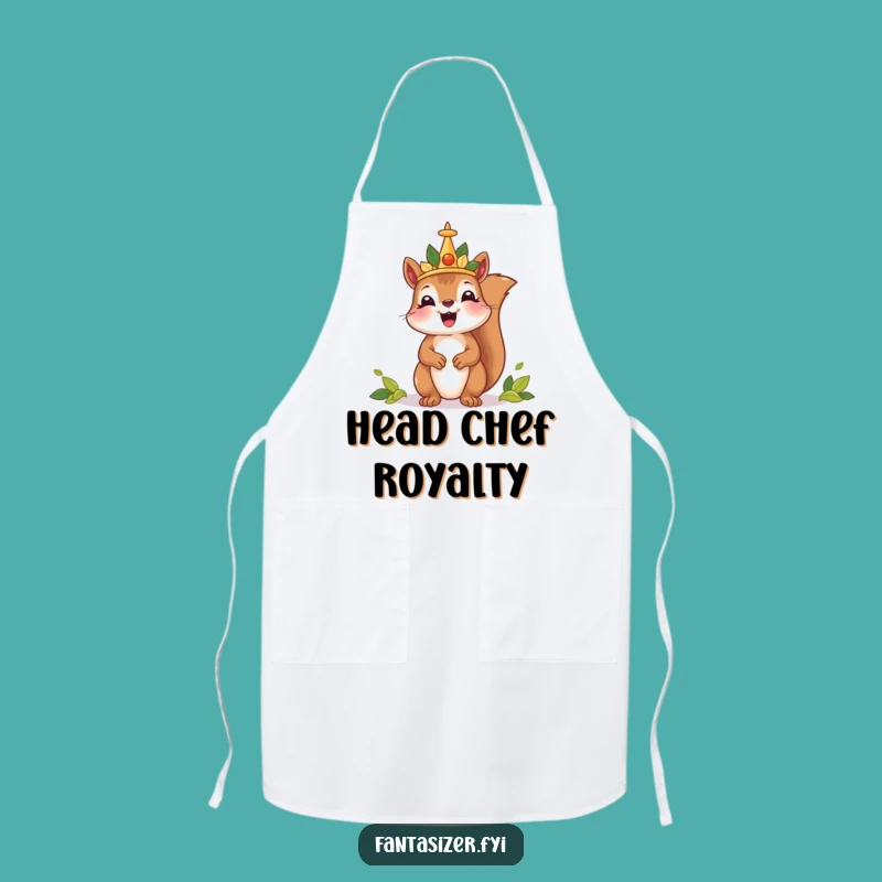 Funny Squirrel King Apron: Rule Your Kitchen with This Humorous Leaf Crown Design