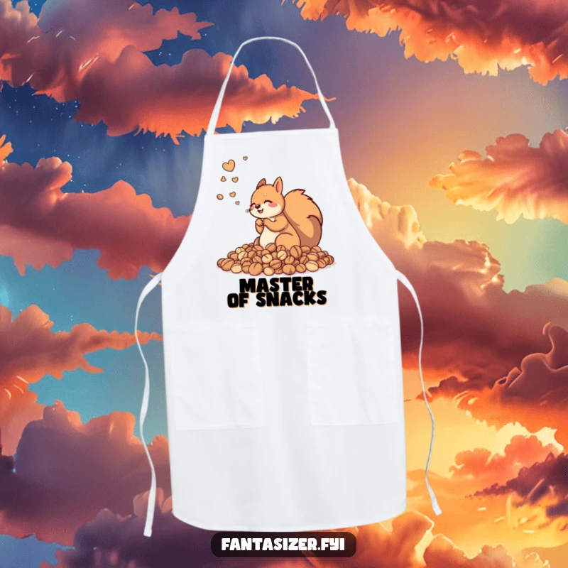 Funny apron featuring a playful squirrel surrounded by plentiful nuts, bringing humor and charm to any kitchen task.