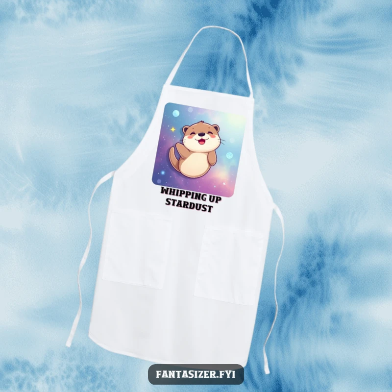 Funny Otter Apron: A joyful otter imagines swimming through a galaxy, perfect for keeping kitchen messes at bay with stellar style.