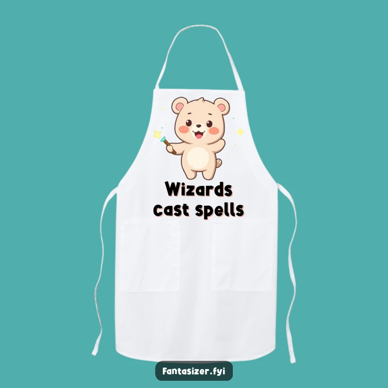 Funny Bear Wizard Apron: Magic Wand & Dancing Lights - Cook with Magic!
