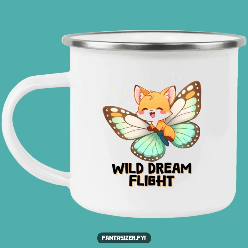Funny Fox Cub Butterfly Camping Mug: Dreamy Flights, Cozy Outdoor Humor Gift