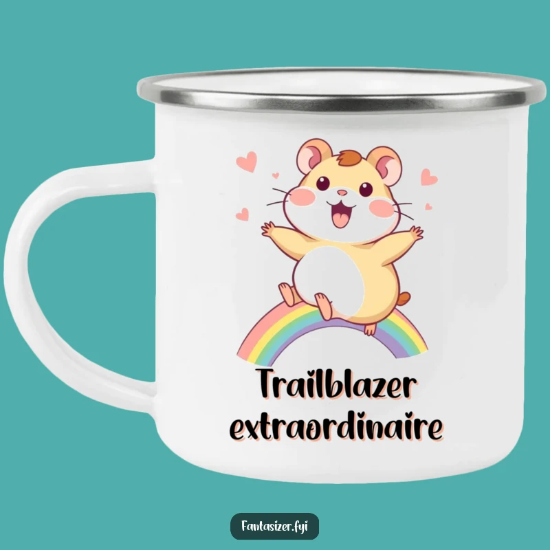 Funny Hamster Rainbow Camping Mug: Sip the Wonder Outdoors, A Humorous Adventure Gift
