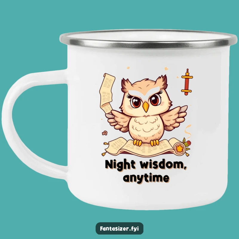 Funny Owl Scholar Camping Mug: Enamel Wise Scrolls Cup, Great Humorous Gift