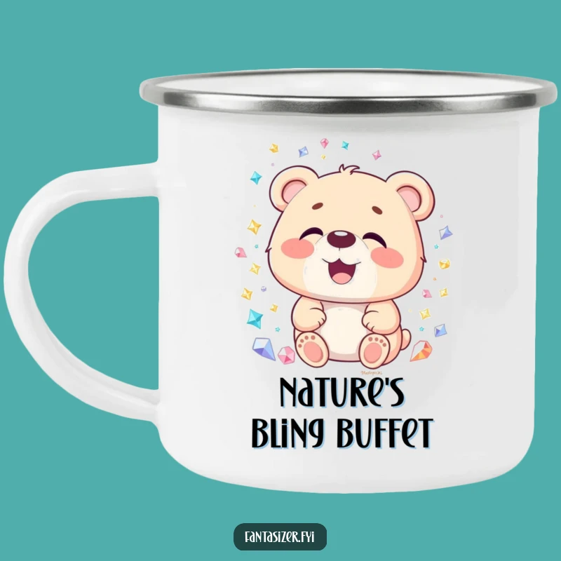 Funny Bear Gemstone Camping Mug: Adventure Fuelled by Humor and Sparkling Gems