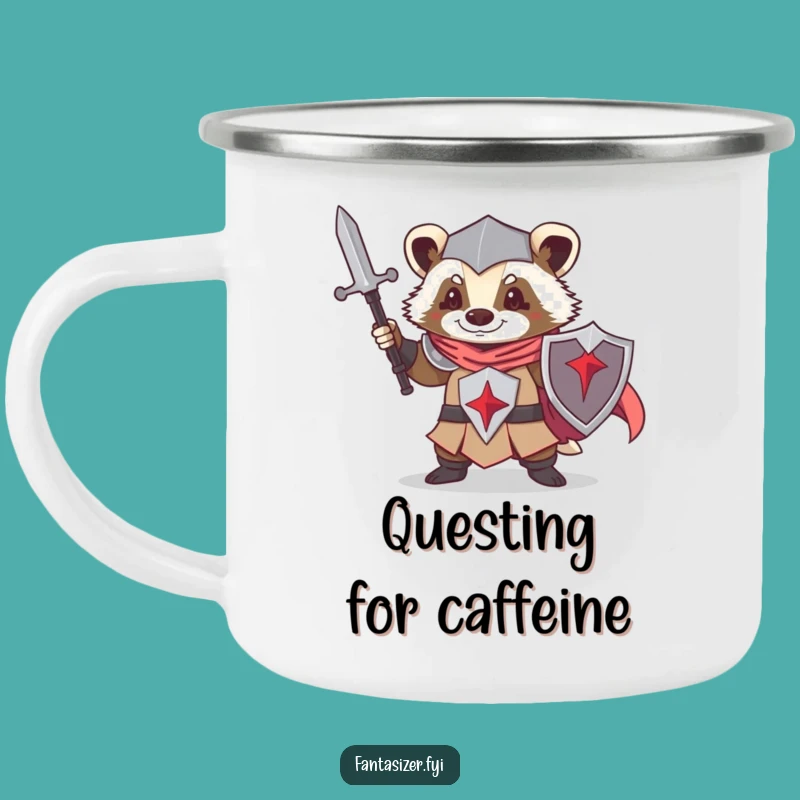 Funny Knight Badger Camping Mug: Enamel Warrior Animal Cup, Great Humorous Gift
