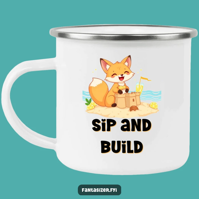 Funny Fox Sandcastle Camping Mug: Hilarious Outdoor Adventure Gift