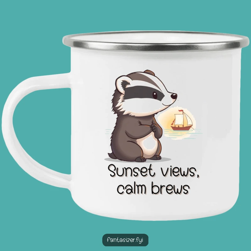 Funny Badger Sunset Camping Mug: Peaceful Adventure Gift!