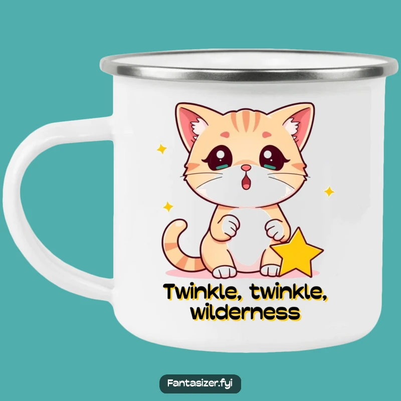 Funny Surprised Cat Camping Mug: Cosmic Brews Under the Stars