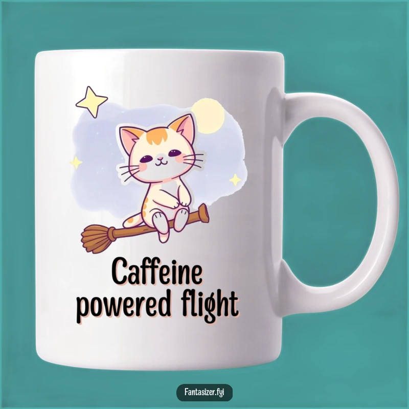 Funny Night Sky Cat Mug - Magical Flight, Hilarious Witchy Gift for Cat Lovers
