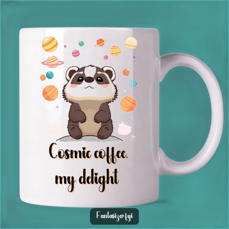 Funny Celestial Badger Mug: Whimsical Planet Gazing Gift for Stargazers