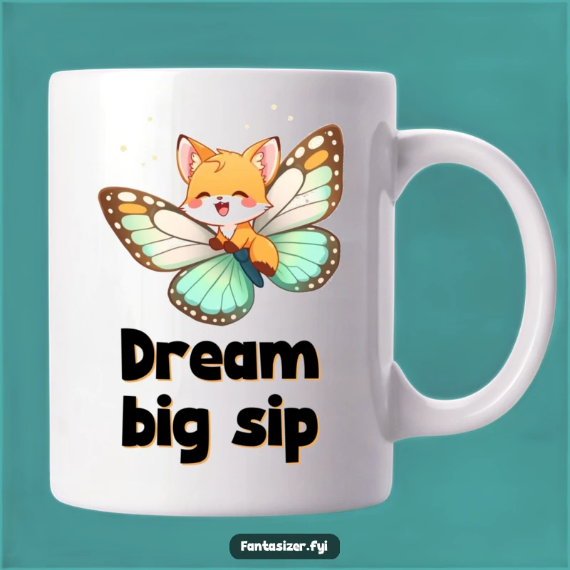 Funny Fox Cub Butterfly Mug: Dreamy Flight, Whimsical Imagination Gift