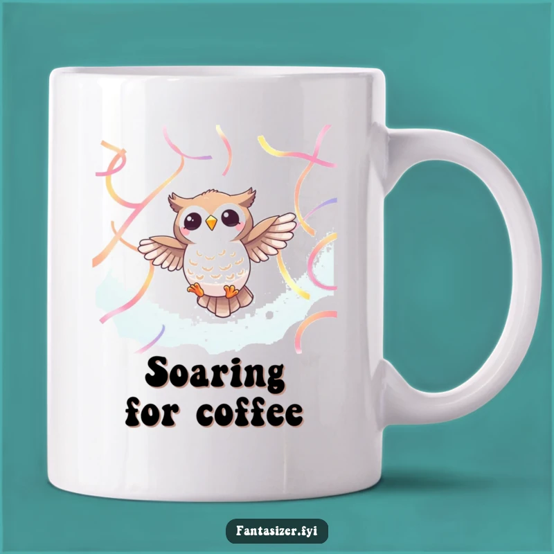 Funny Owl Ribbon Mug: Soar Through Your Day with Cheerful, Ethereal Humor