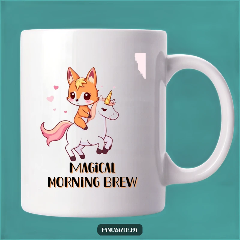 Funny Fox Riding Unicorn Mug: Whimsical Adventure, Magical Gift