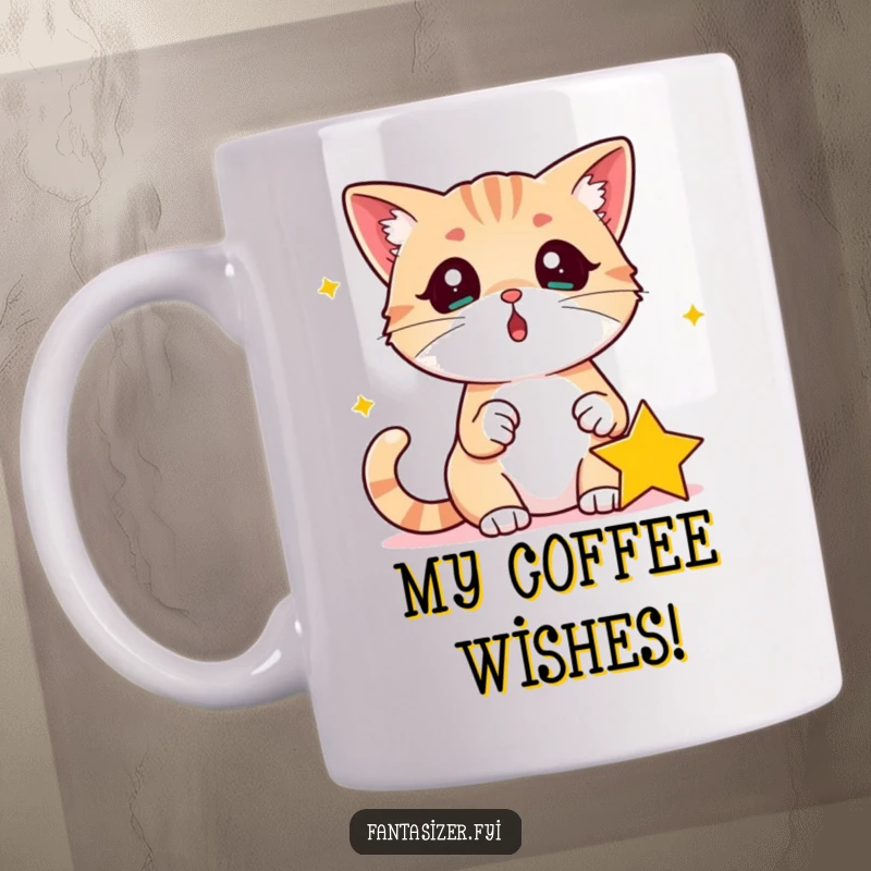 Funny Surprised Cat Mug: A cat looks shocked as a star falls into its paw, capturing cosmic wonder, a funny gift.