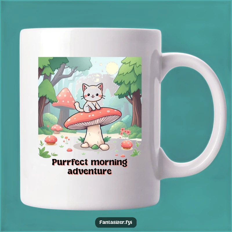 Funny Fantasy Cat Mushroom Mug: Playful Forest Adventure Gift for Cat Lovers