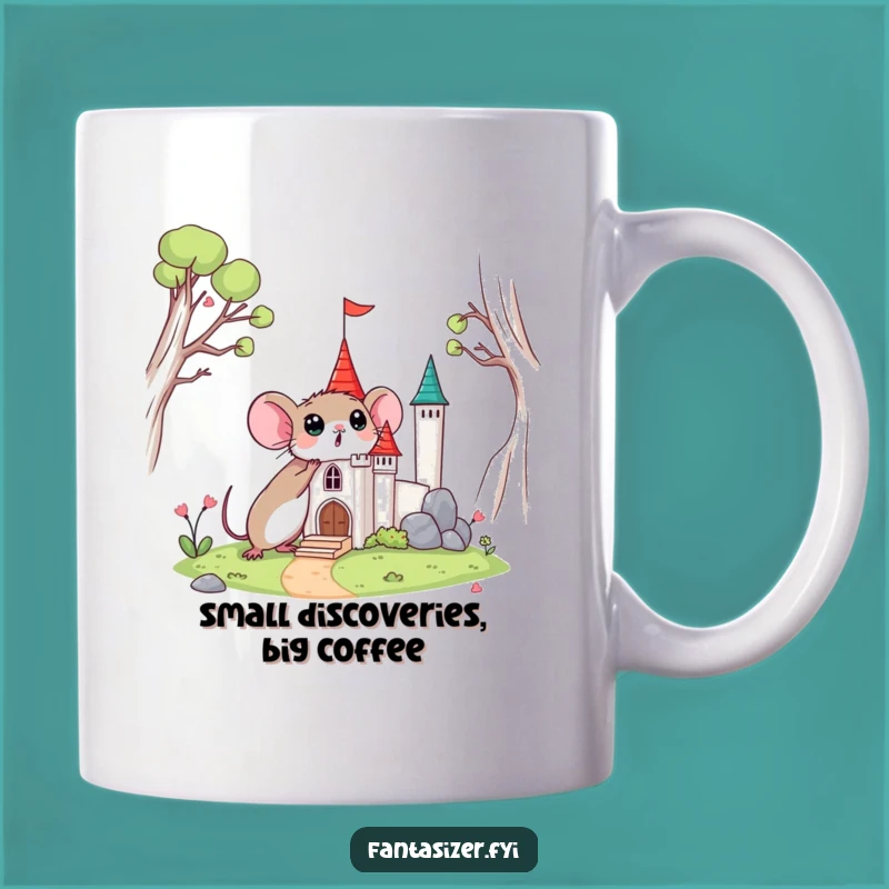 Funny Surprised Mouse Castle Mug: Tiny Adventure Discovery Gift