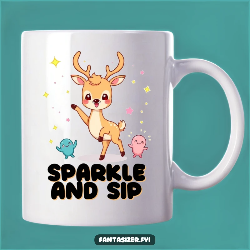 Funny Dancing Deer Mug: Whimsical Sparkle Creature Party Gift