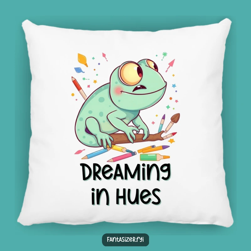Comfy Funny Chameleon Artist Pillow - Soft & Creative Accent