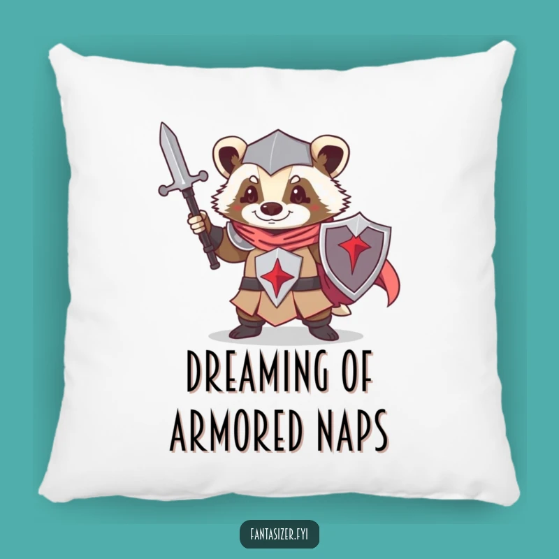 Funny Knight Badger Pillow: Soft Warrior Animal Cushion, Cozy Humorous Gift