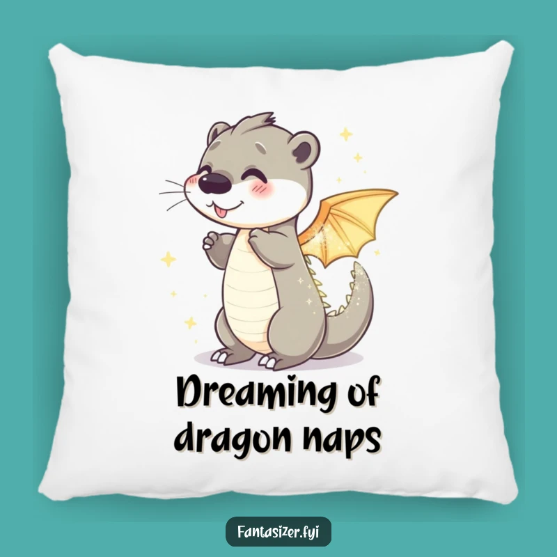 Funny Otter Dragon Pillow: Sparkling Transformation Cushion, Cozy Fantasy Gift