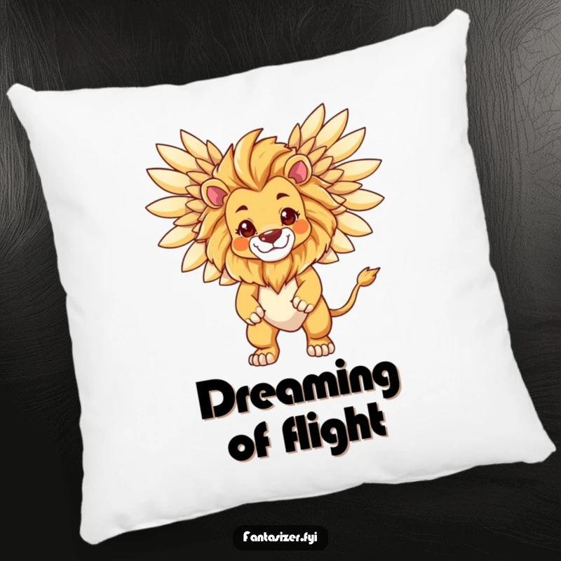 Funny Lion Guardian Pillow featuring a lion transforming into a majestic winged creature, ideal for inspiring humorous strength.