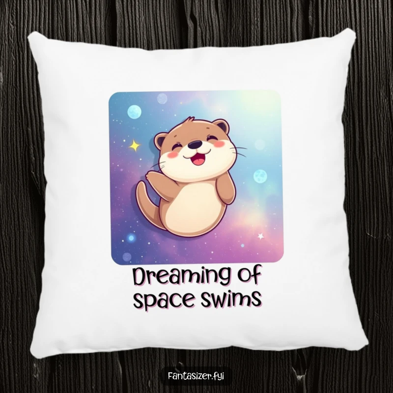 Funny Otter Pillow: A joyful otter dreams of swimming through a vibrant galaxy, offering plush comfort and a touch of cosmic whimsy.