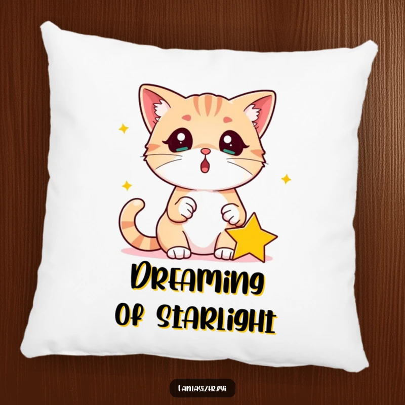 Funny Surprised Cat Pillow: Surprised cat looks at a fallen star in its paw, comfortable and a funny gift.