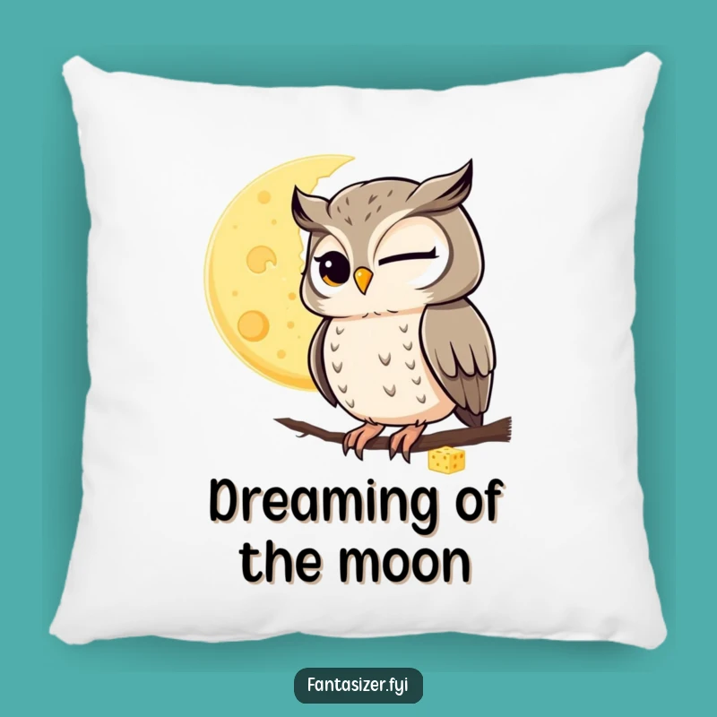 Funny Winking Owl Cheese Moon Pillow: Cozy Celestial Comfort Gift