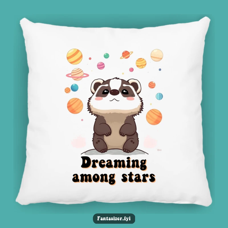 Funny Cozy Badger Planet Pillow: Whimsical Comfort Gift for Space Lovers