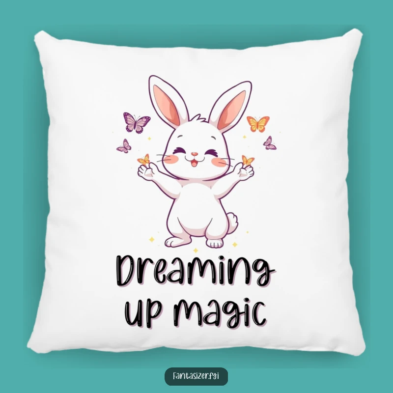 Funny Rabbit Magic Pillow: Cozy Cushion with a Butterfly Conjurer, Whimsical Design, Cute Gift