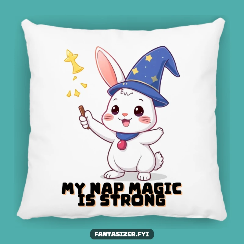 Funny Wizard Rabbit Pillow: Cozy Spell Casting Bunny Cushion Gift