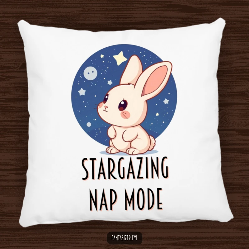 Funny Rabbit Pillow: A curious rabbit looks up at a vast, star-filled sky, offering plush comfort and a touch of nocturnal magic.