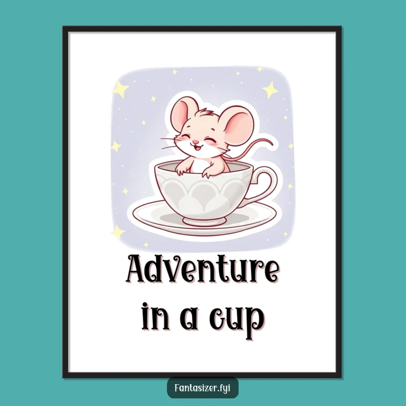 Funny Mouse Cosmic Teacup Digital Print: Hilarious Instant Decor!