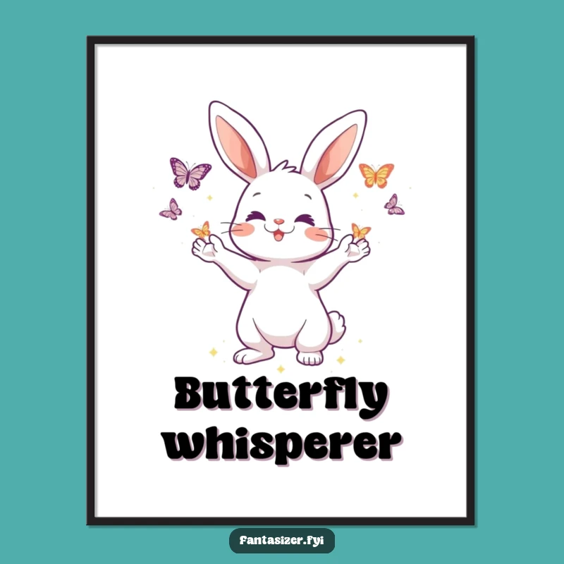 Funny Rabbit Magic Digital Art: Printable Whimsy of a Butterfly Conjurer, Gift