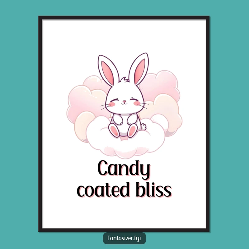 Funny Bunny Digital Print: Candy Cloud Dreams Art, Instant Funny Gift Download