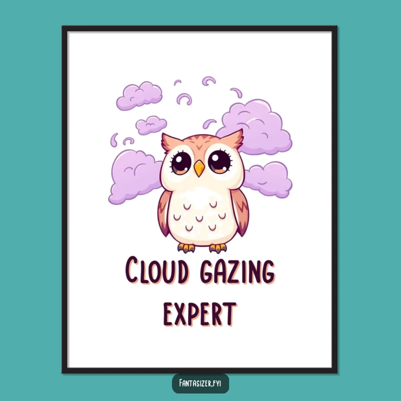 Funny Owl Cloud Digital Art: Printable Whimsy of an Owl in Purple Skies, Gift