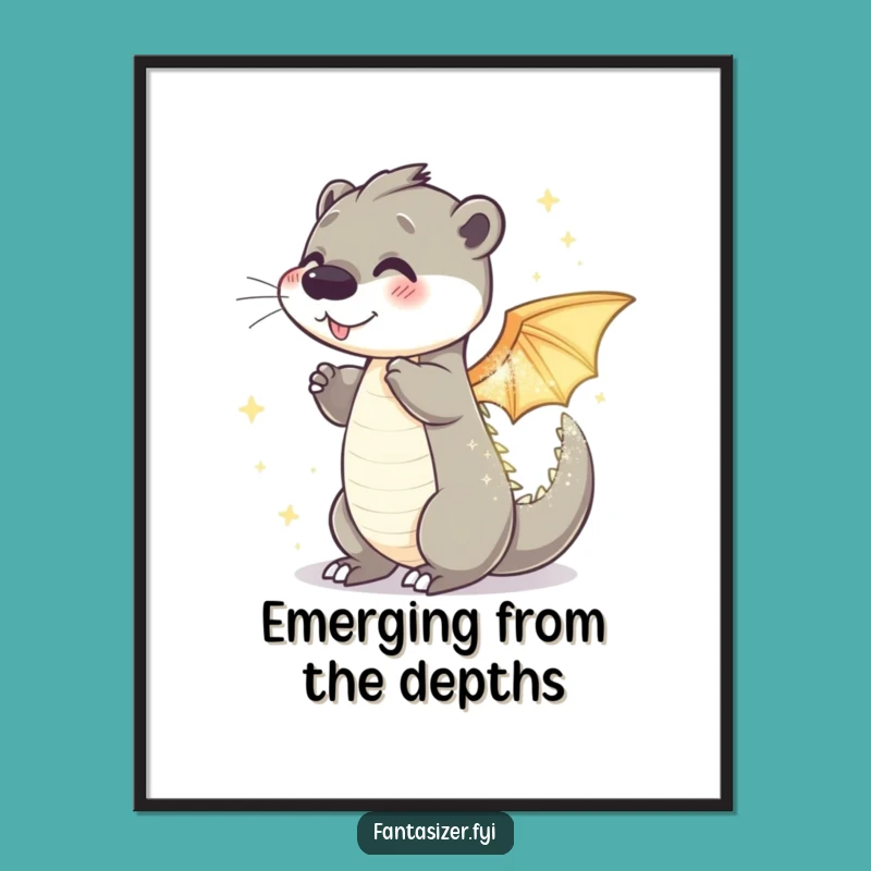 Funny Otter Dragon Digital Art: Transformation Print, Instant Fantasy Decor Gift