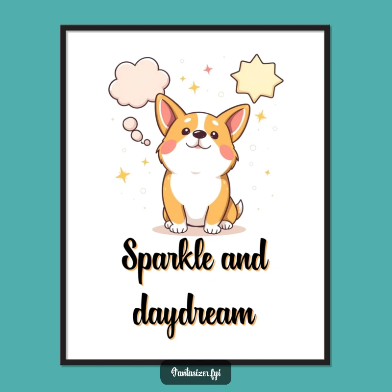 Funny Corgi Dreamer Digital Art - Instant Whimsical Decor