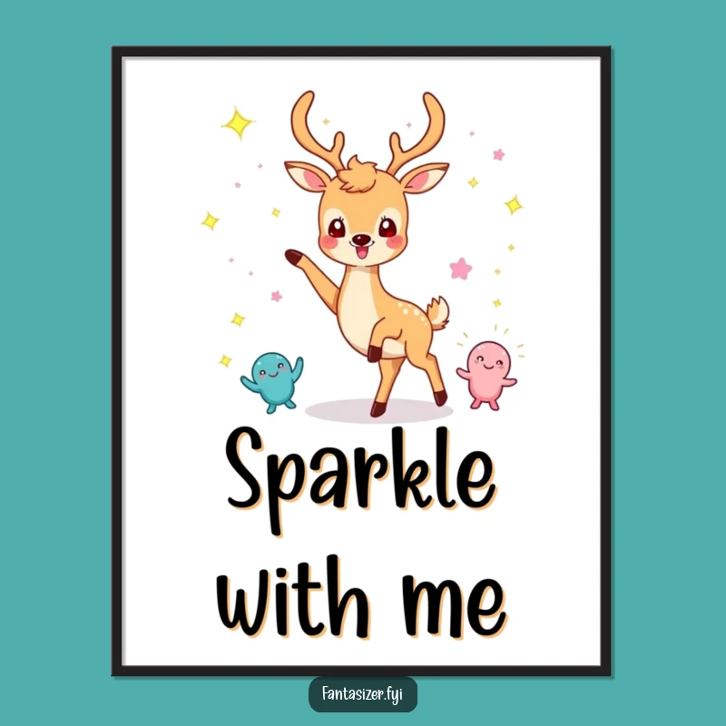Funny Dancing Deer Digital Art: Sparkle Creature Printable Artwork Gift