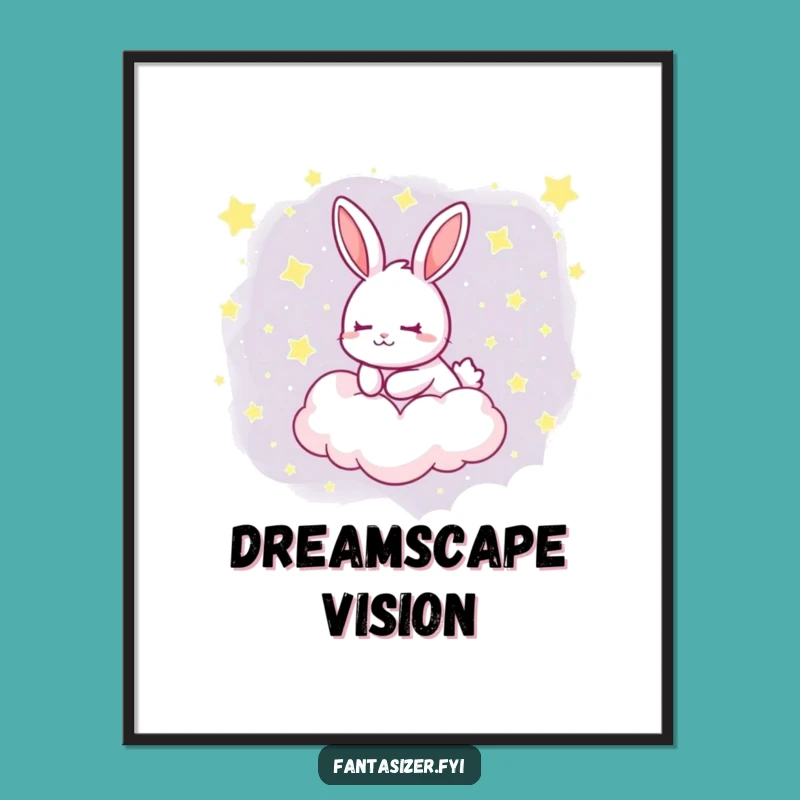 Funny Dreamy Rabbit Cloud Art Print: Whimsical Starry Night Gift for Decor