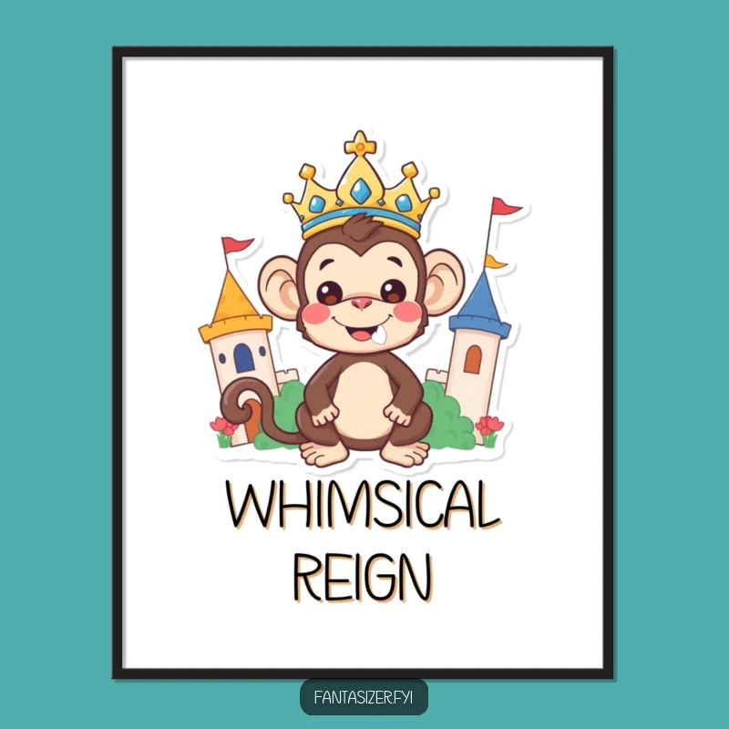 Funny Monkey King Digital Print: Whimsical Kingdom Art, Hang Royal Humor, A Humorous Gift