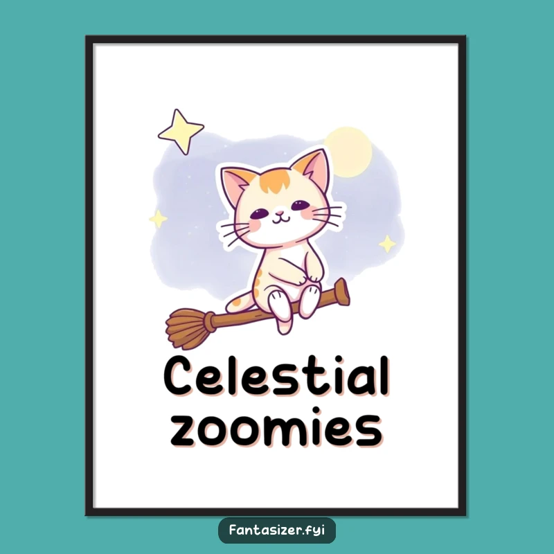 Funny Night Sky Cat Digital Print - Magical Wall Art, Hilarious Whimsical Decor