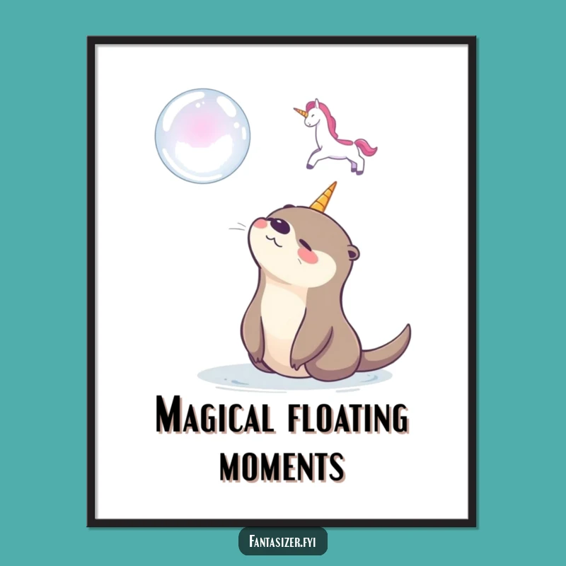 Funny Otter Bubble Unicorn Digital Art: Instant Whimsical Decor
