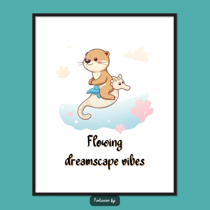 Funny Otter Seahorse Digital Art: Dreamy Ocean Download, Whimsical Funny Gift Decor