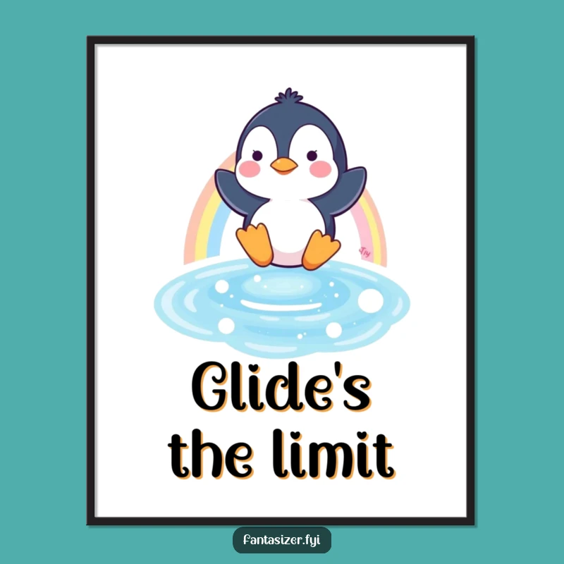 Funny Penguin Digital Art - Printable Rainbow Slide Whimsy Art