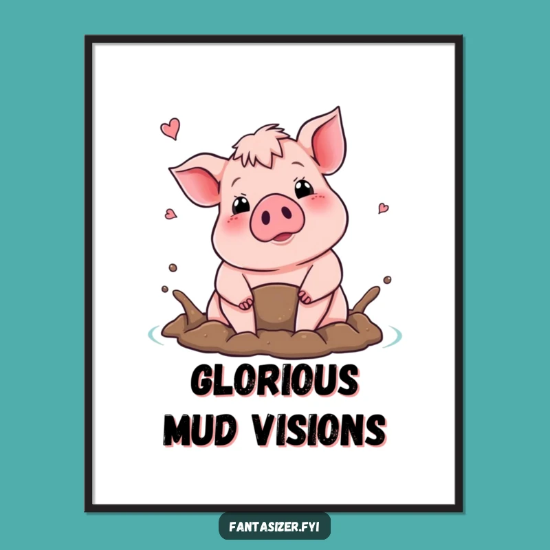 Funny Pig Mud Bath Digital Art: Happy Swine Download, Instant Humorous Gift