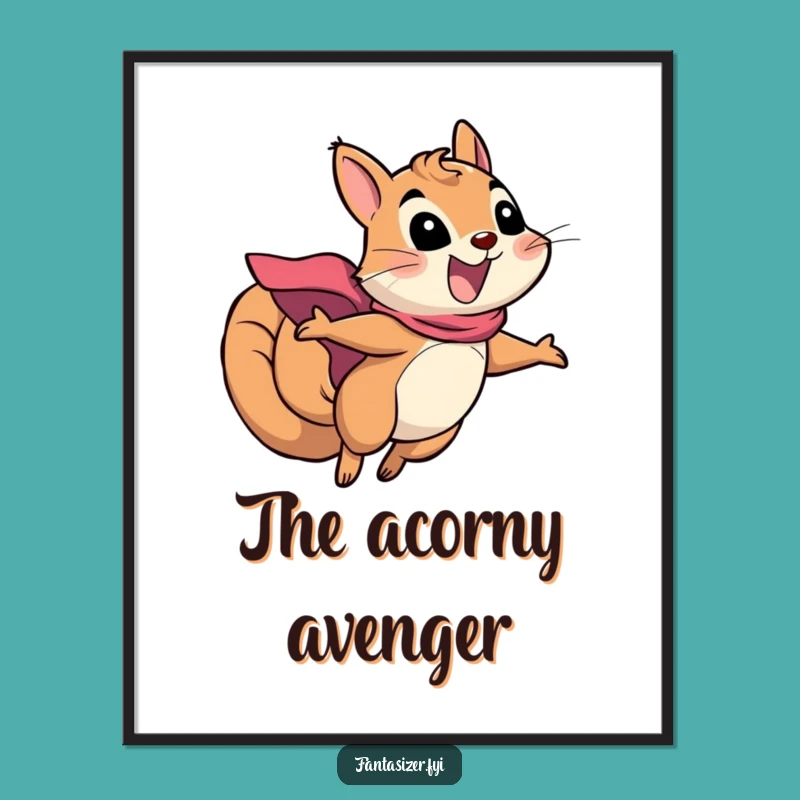 Funny Squirrel Superhero Digital Print: High-Flying Wall Art